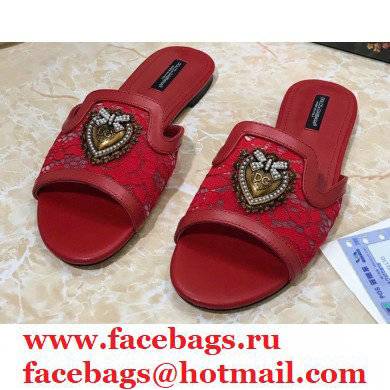 Dolce & Gabbana Lace Sliders Red with Devotion Heart 2021
